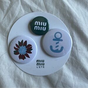 NEW miu miu tin pin badges set of 3 exclusive St Tropez pop up